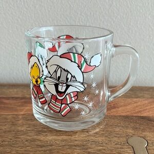 Vintage Looney Tunes Bugs Bunny Christmas Glass Mug